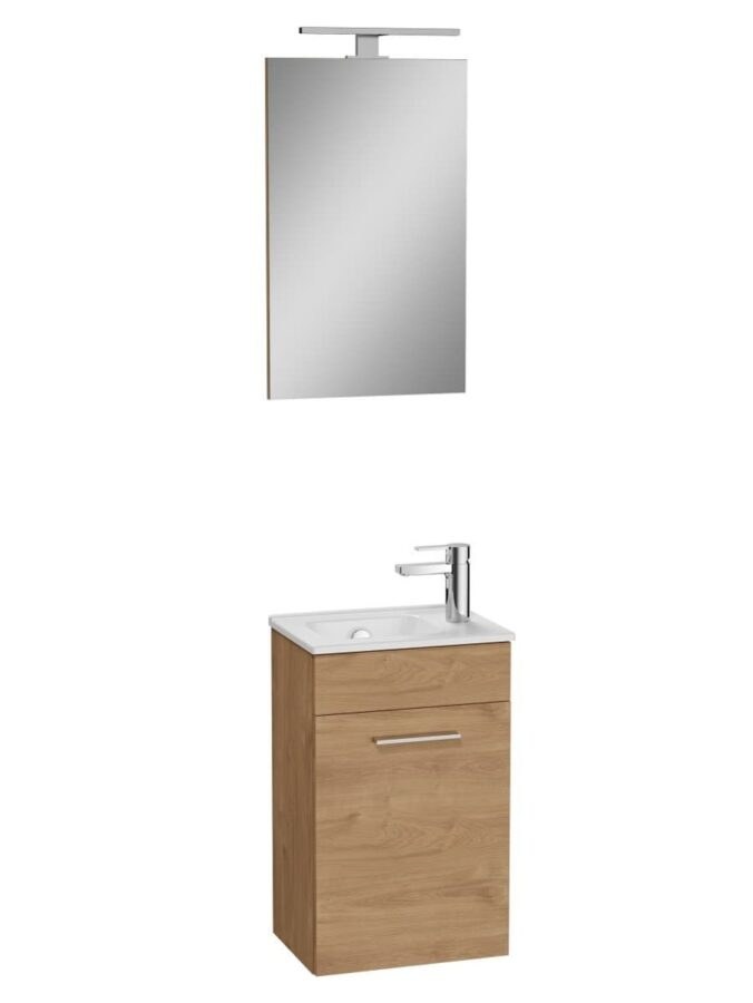 Koupelnová sestava s umyvadlem zrcadlem a osvětlením Vitra Mia 39x61x28 cm dub MIASET40D